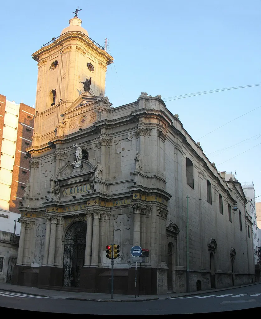 Church of St. Michael Archangel, Mitre and Suipacha Streets, Buenos Aires, Argentina. This picture was stitched together from several photos, using Hugin.