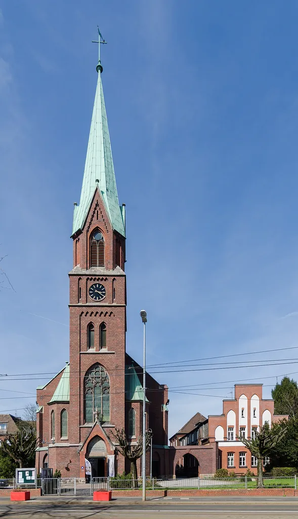 Mülheim (North Rhine-Westphalia, Germany) – district Speldorf – Protestant Luther Church with parish hall