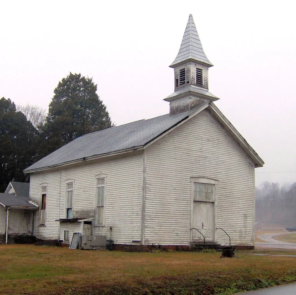 The old Post Oak Springs Christian Church near Rockwood, Tennessee, USA. Founded in 1812, the church is the oldest Restoration Movement congregation in Tennessee. This church was built in 1876. The congregation currently meets in a more modern structure across the street.
