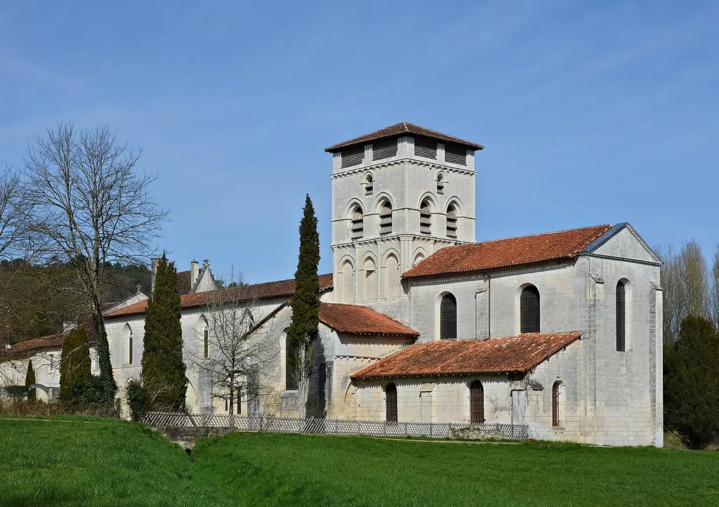 SE view of the abbey church (12th-17th centuries); Chancelade, Dordogne, France.