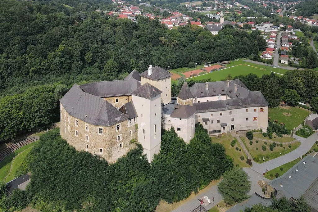 Southeast view of Lockenhaus Castle, Austria.