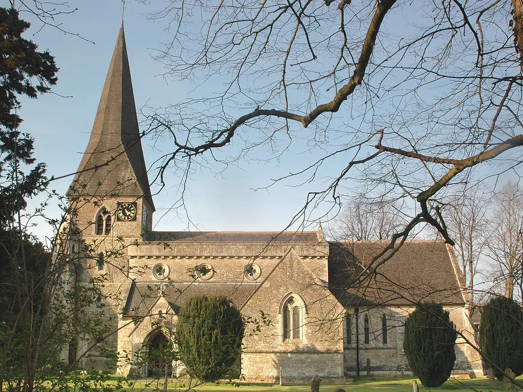 Church of England parish church of St. George, Evenley, Northamptonshire, England, seen from the south.