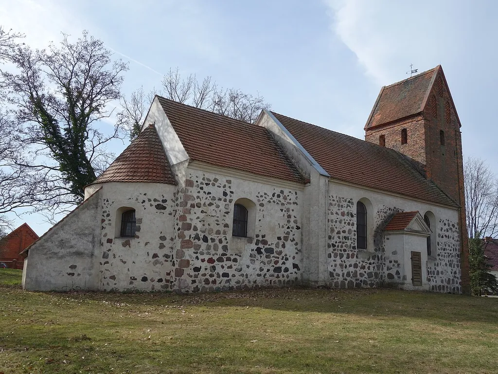 North-eastern view of church in Buckow, Milower Land municipality, Havelland district, Brandenburg state, Germany.