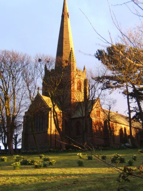 St George's parish church, Millom, Cumbria, seen from the north in evening sunshine