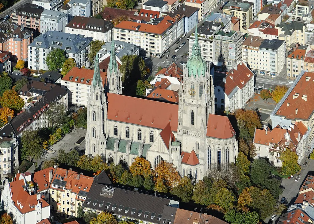 Aerial image of St. Paul's Church in Munich (view from the southeast)