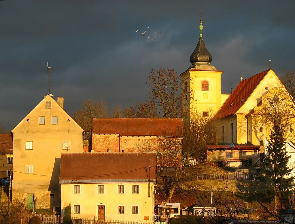 Village of Dolní Žandov with St Michael church, Cheb District, Czech Republic