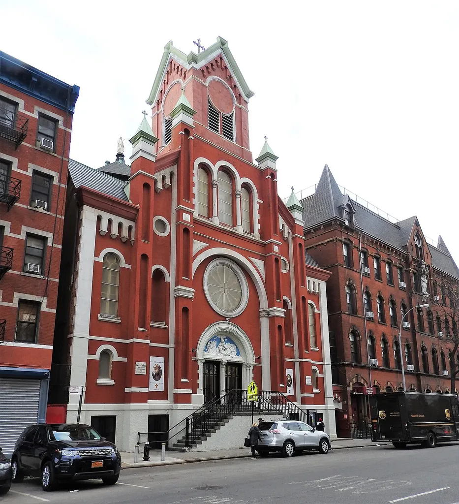 Looking northwest across Pitt Street at church on a cloudy late afternoon