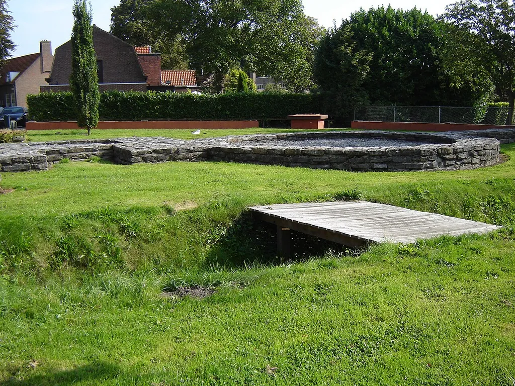Reconstruction of the foundations of the Roman castellum (2nd - 3rd century AD) in Aardenburg. Aardenburg, Sluis, Zeeland, Netherlands