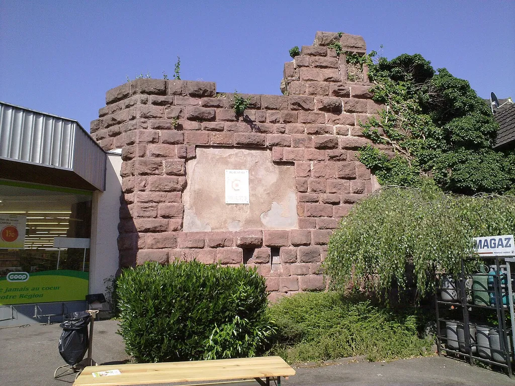 Vestiges of Burgstall castle from rue de la République at Guebwiller.