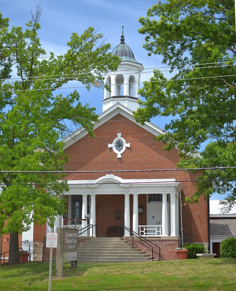 Manchester United Methodist Church in w:Manchester, Missouri chapel completed in 1859 when the congregation belonged to the Methodist Episcopal Church denomination.