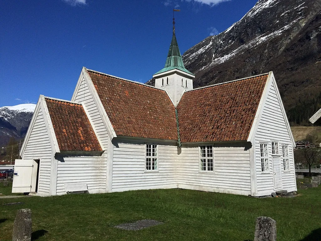 Olden Old Church in Olden, Stryn Municipality, Sogn og Fjordane, Norway. 28th April, 2015.