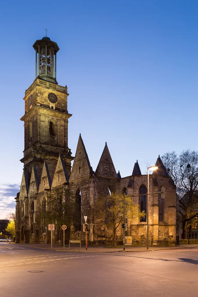 Ruin of Aegidienkirche church, serving as memorial, located at Breite Strasse and Osterstrasse in Mitte quarter of Hannover, Germany.