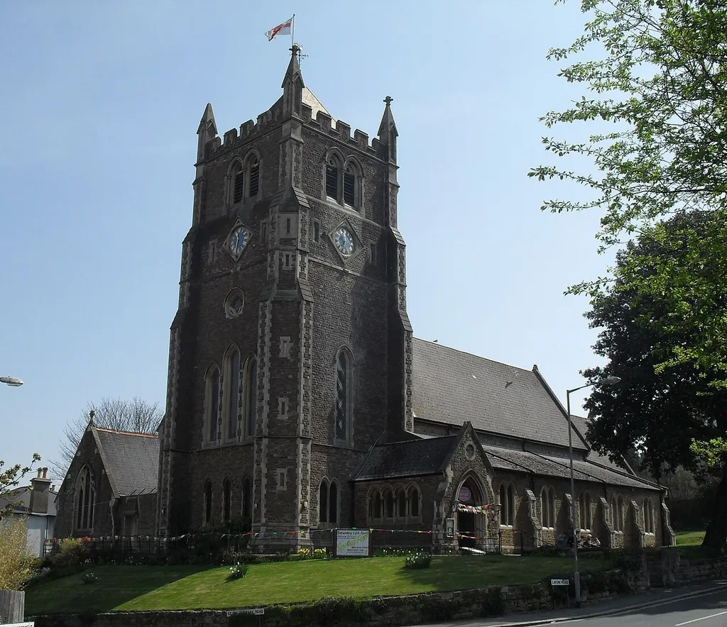 Christ Church parish church, Laton Road, Blacklands, Hastings, East Sussex, seen from the west