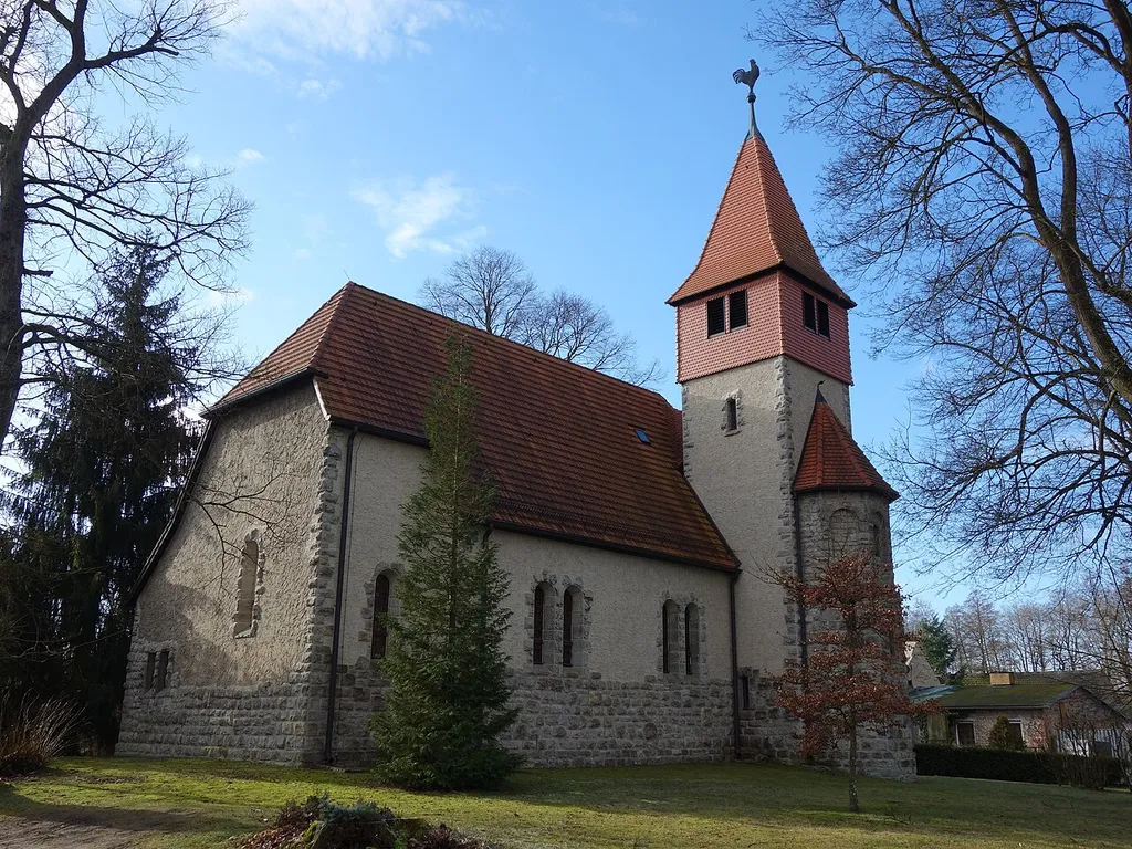 North-eastern view of the church in Kienbaum , Grünheide (Mark) municipality , Oder-Spree district, Brandenburg state, Germany