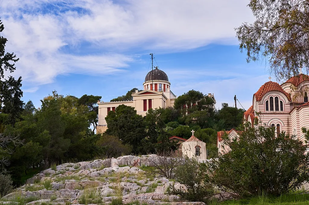 The National Observatory of Athens and the Church of Saint Marina on the Hill of the Nymphs, 12-27-2019