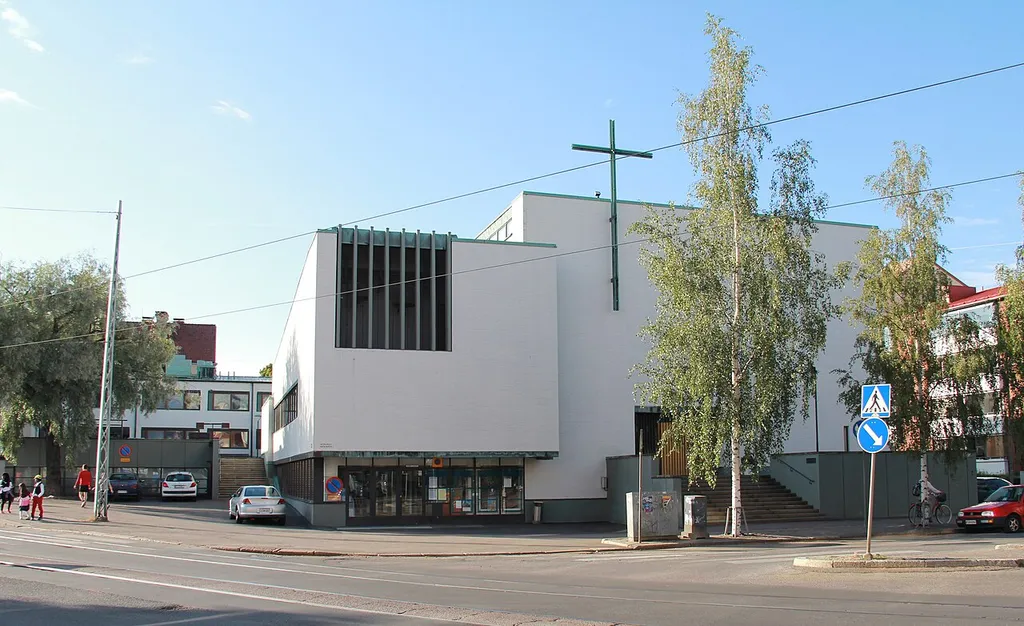 Alppila church, Helsinki, Finland. Completed in 1957. Designed by architects Keijo Ström and Olavi Tuomisto.