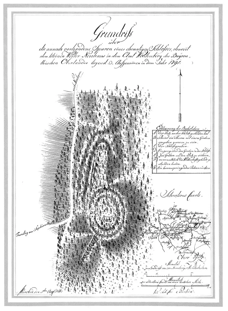 1791 sketch of the castle site of Schlosshügel near Weidenberg in Bavaria, Germany