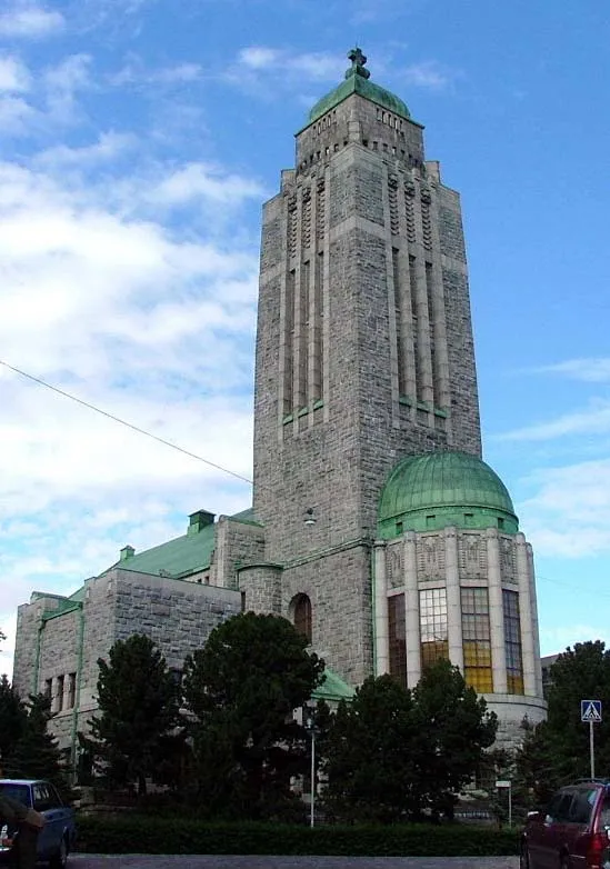 The Kallio church in Helsinki, Finland, designed by Lars Sonck and built in 1908–1912. The church represents the Finnish national romantic school of architecture, as well as a change to Art Nouveau.