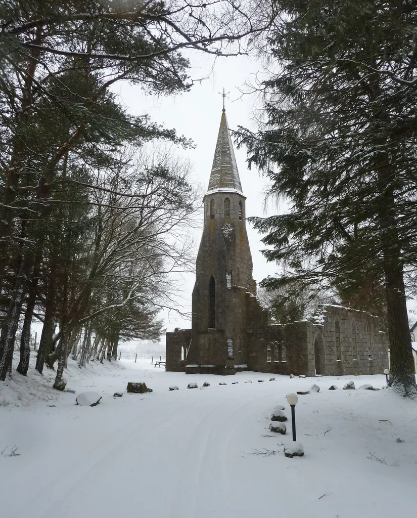 Laggan Free Church ruin in snow