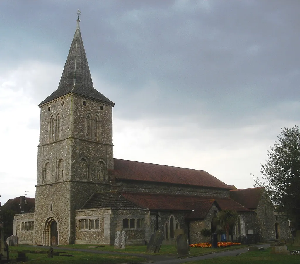 St Michael and All Angels Church, Church Lane, Southwick, Adur District, West Sussex, England. A restored 12th- and 13th-century Anglican church; the parish church of Southwick. listed at Grade II* by English Heritage (IoE Code 297346)