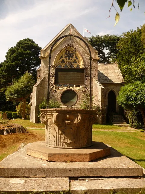 Brownsea Island: well cum gravestone. This well forms a rather ornate gravestone. The rectangular plaque states: Beneath this spot rests the body of the Right Honourable George Augustus Frederick Cavendish-Bentinck, of Her Majesty's Privy Council and a Member of Parliament in which he sat for 31 consecutive years. Born July 9 1821, died April 9 1891 Only son of Major General Lord Frederick Cavendish-Bentinck and grandson of William Henry third Duke of Portland. The circular plaque below it is in memory of Prudence Penelope, widow of the above. On the back of the rectangular plaque, the following is stated: This ancient well head or 'pozzo', which surmounts the grave of the late Right Honourable George Augustus Frederick Cavendish-Bentinck — brought by him from Italy as a monument of sixteenth century art revival — has been placed here in his memory by his widow and children.