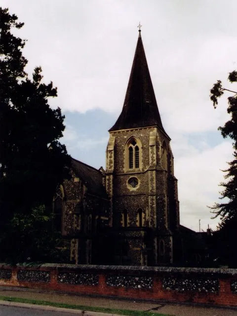 Steeple of Holy Trinity parish church, Bracknell, Berkshire, seen from the east