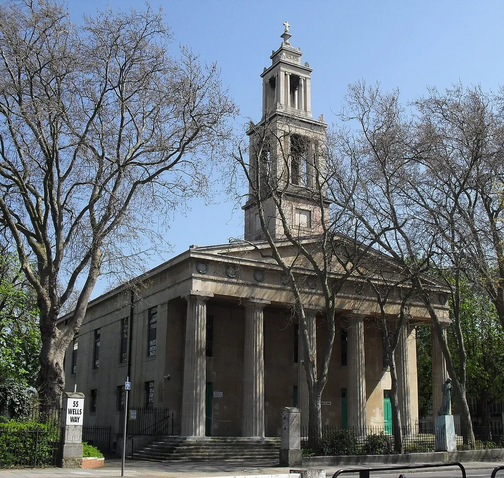 Former St George's Church, Wells Way, Camberwell, London SE5, England. A Commissioners' Church built by Francis Bedford in 1822–24. No longer in religious use. Listed at Grade II by English Heritage (IoE Code 1386037)
