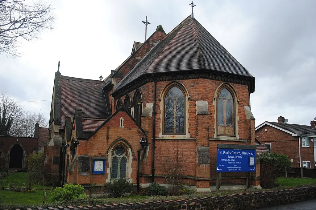 Saint Paul's Church, Hamstead, Birmingham, on a grey, wet day.