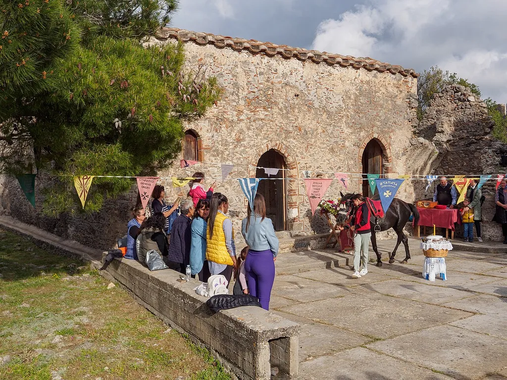 The church of Saint George in Geraki Castle during the Saint George feast.