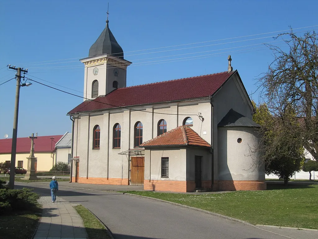 Babice in Uherské Hradiště District, Czech Republic. Church of Saints Cyril and Methodius.