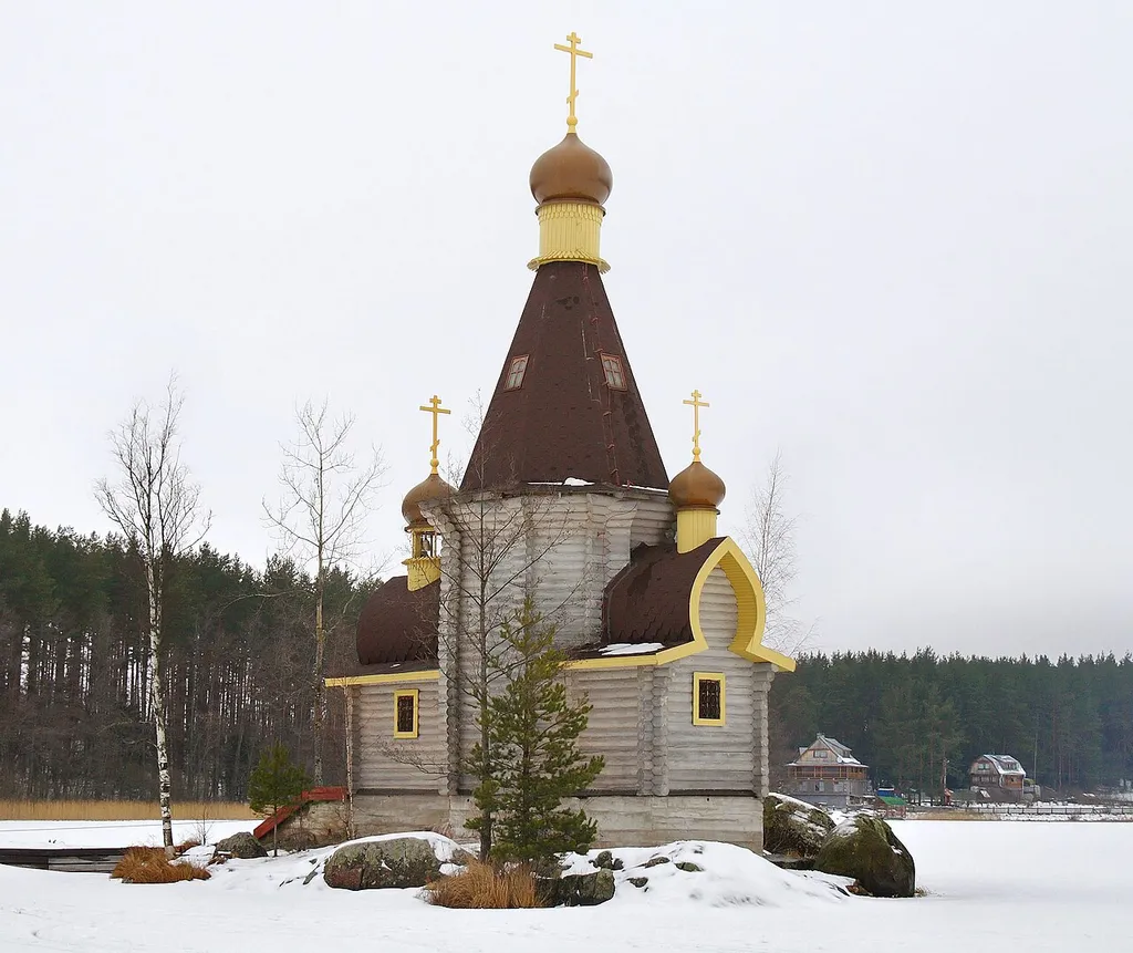 Церковь Андрея Первозванного на Вуоксе, зима. Andrey Pervozvannogo's church on Vuoksa river, winter.