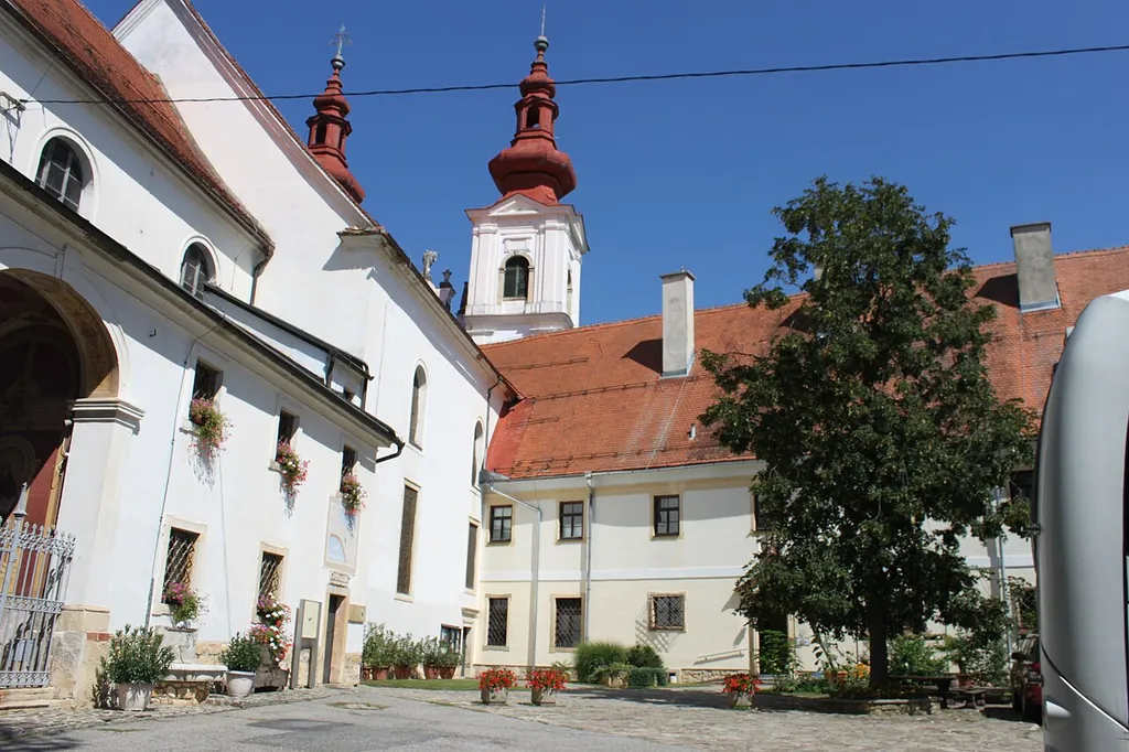 Franciscan monastery Holy Trinity in Heilige Dreifaltigkeit in denWindisch Büheln (Sveta Trojica v Slovenskih Goricah), Slovenia; monastery court