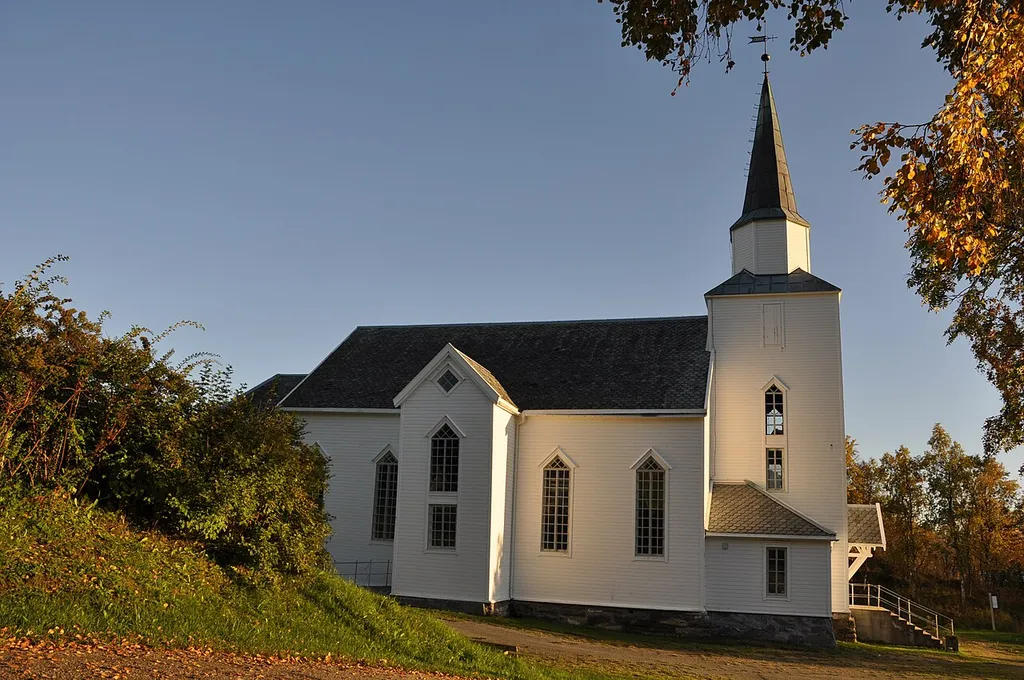 The church in Dyroey , Troms. Built in 1880. architect: Håkon Mosling Coordinates: 69°2′20″N 17°29′38″Ø