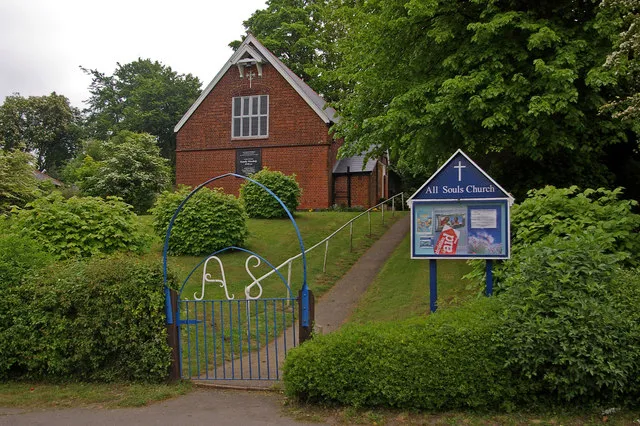 All Souls' Church, Rushmore Hill, Pratt's Bottom, southeast London (formerly Kent). Built in 1890 as a mission church of St Martin of Tours, Chelsfield.