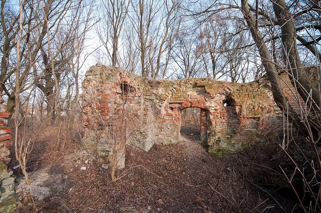 Zamek wodny (ruina) Jelcz-Laskowice, na półwyspie, Jelcz-Laskowice