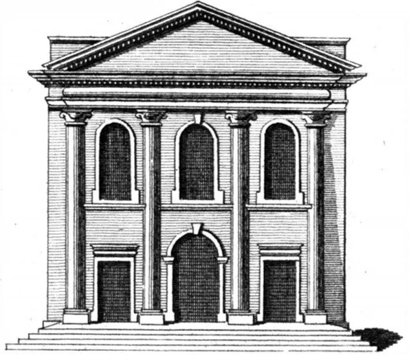 West front of Church of St John the Evangelist, Fishamble Street taken from an illustration in the Gentleman's Magazine in August 1785.
