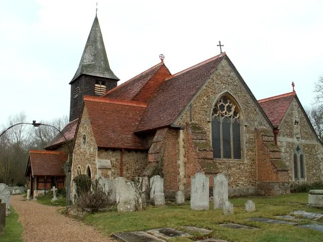 St. Peter's church, Great Totham, Essex. Originally built in the 14th century with later additions such as the north aisle built by F. Clarke in 1878.