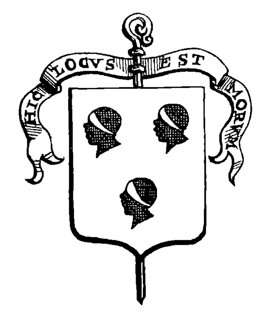 Armes de l'abbaye de Mores: d'argent à 3 têtes de Maures de sable, entortillées d'argent, posées 2 et 1, avec la légende Hic est locus morum.