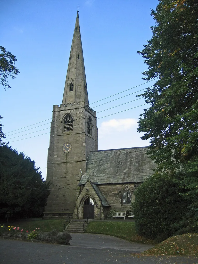 Parish church of St John the Evangelist, Ashton Hayes, Cheshire, seen from the south
