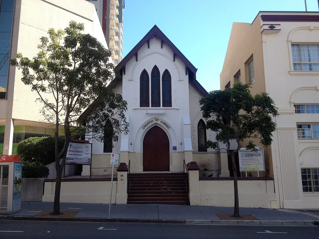 A view of the historic Church of Christ building at 430 Ann Street Brisbane, Australia.