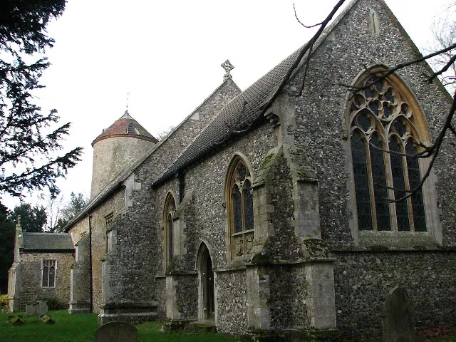 The Church of All Saints All Saints church is a mediaeval round tower church located adjacent to Church Farm, in Church Lane. Sadly, All Saints is kept locked and a notice in the porch tells visitors that this church is protected by a security system. Pilgrims and visitors appear not to be welcome here. For more information see: http://www.norfolkchurches.co.uk/welbourne/welbourne.htm