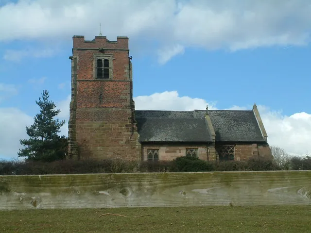 Church at Wychnor Viewed from the way for the Millennium footpath. Looking up from a low view point to the church.