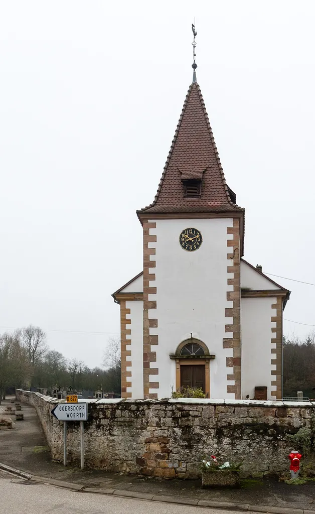 This building is inscrit au titre des monuments historiques de la France. It is indexed in the base Mérimée, a database of architectural heritage maintained by the French Ministry of Culture, under the references PA00084717 and IA67008436 . brezhoneg ∙ català ∙ Deutsch ∙ English ∙ español ∙ Esperanto ∙ euskara ∙ français ∙ italiano ∙ magyar ∙ Nederlands ∙ português do Brasil ∙ português ∙ română ∙ sicilianu ∙ slovenščina ∙ suomi ∙ svenska ∙ Ελληνικά ∙ беларуская (тарашкевіца) ∙ македонски ∙ русский ∙ українська ∙ বাংলা ∙ 中文 ∙ +/− Designation: Protestant Church of Mitschdorf Category: Church Construction time: 15th century (?), 2nd quarter 19th century Date of protection: 06/12/1898 Description: Wall paintings of the tower. Place: Commune Gœrsdorf, Canton of Reichshoffen, Arrondissement Haguenau-Wissembourg, Bas-Rhin, Grand Est, France Location: rue Principale