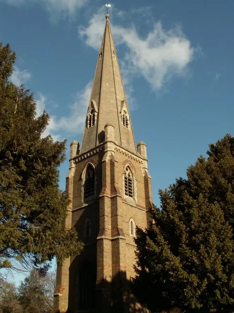 West tower and spire of St Michael &amp; All Angels parish church, Galleywood Common, Chelmsford, Essex