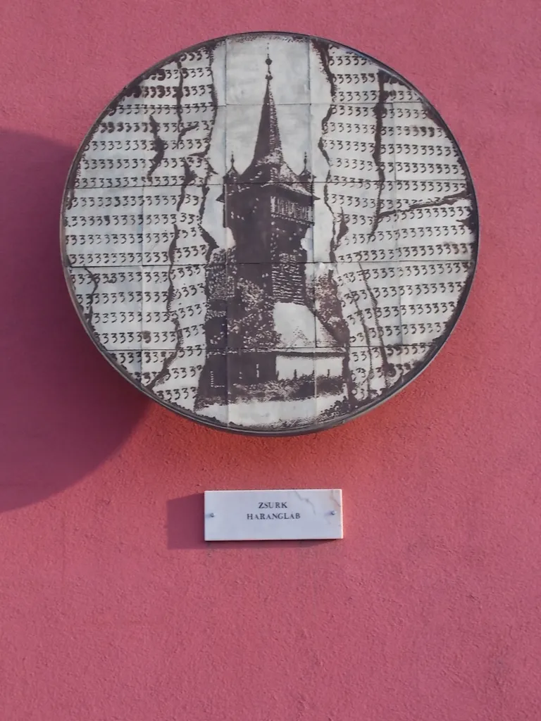: Building with ornaments/signs (ceramics, 1985 works) - Vay Ádám Boulevard, Nyíregyháza, Szabolcs-Szatmár-Bereg County, Hungary.