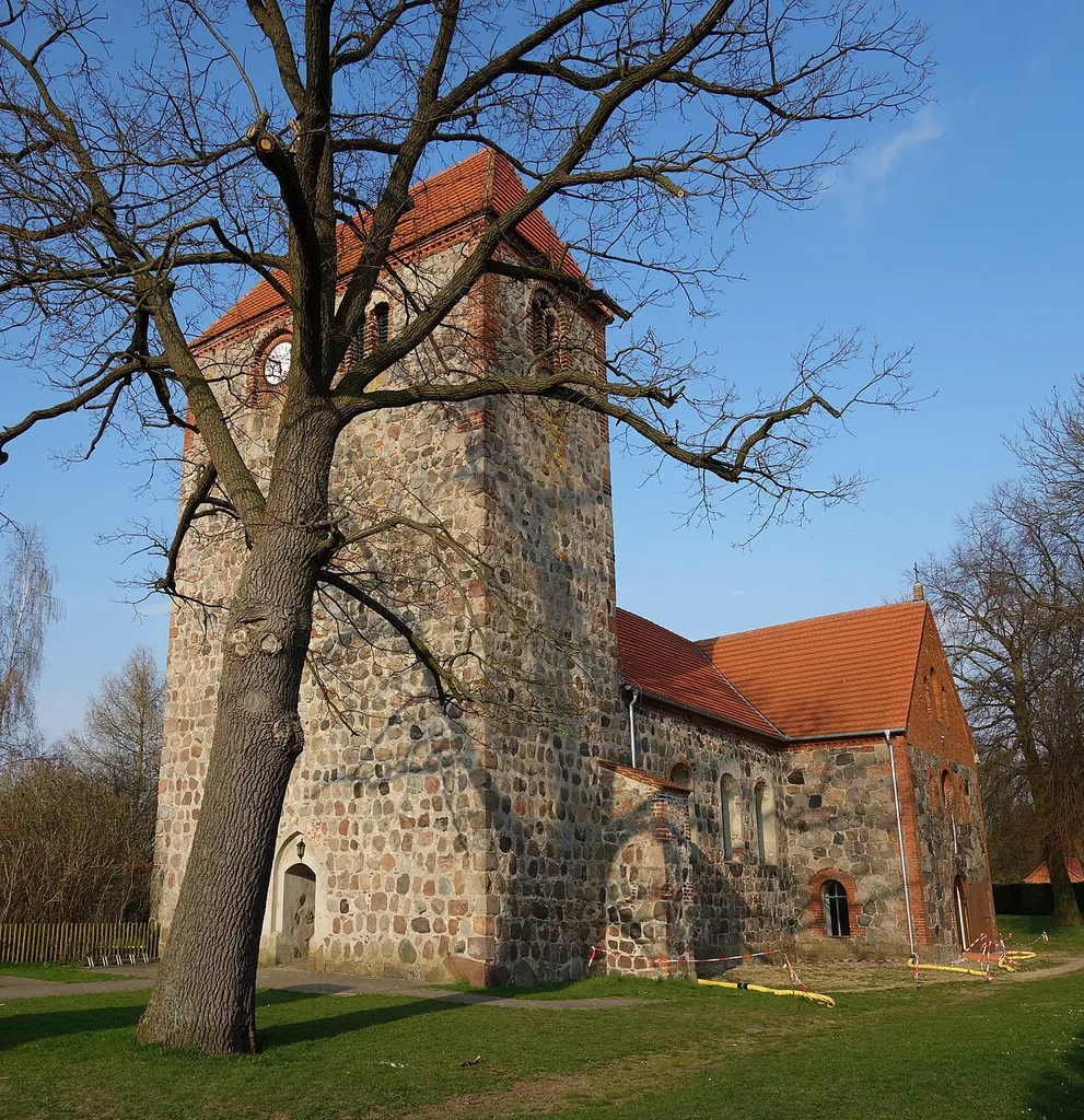 South-western view of the church in Breddin, Breddin municipality, Ostprignitz-Ruppin district, Brandenburg state, Germany.