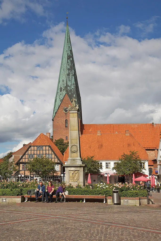 Eutiner market square with church St. Michaelis. Eutin (about 17000 inhabitants) is located within the lake plate Hosteinische Schweiz (Schleswig-Holstein, Germany).