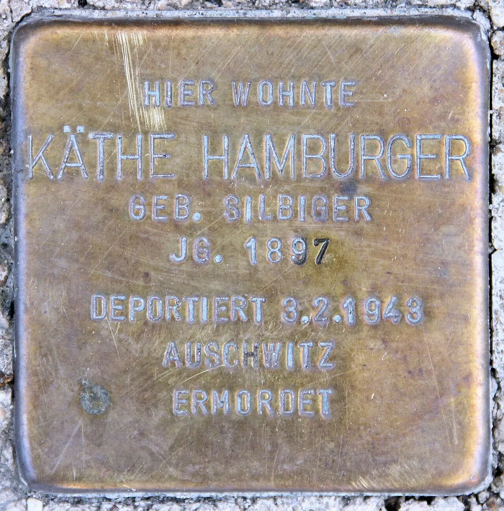 "Stolperstein" (stumbling block), Käthe Hamburger, Stolzenfelsstraße 2, Berlin-Karlshorst, Germany