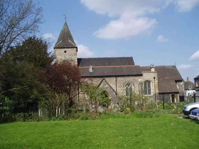Parish Church of St Mary, St Mary Cray, Kent Next to the River Cray in the heart of the village. It will become more peaceful when Eurostar trains are removed from the railway line, (behind the photographer) from September 2007 when the new CTRL opens.
