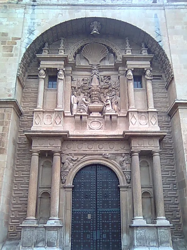 Doorway of the church of La Asuncion in Almansa (Spain).